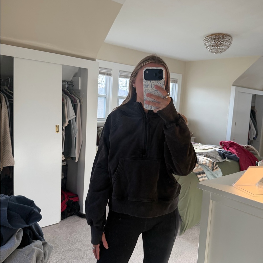 Aerie Washed Black Half-Zip Pullover Hoodie